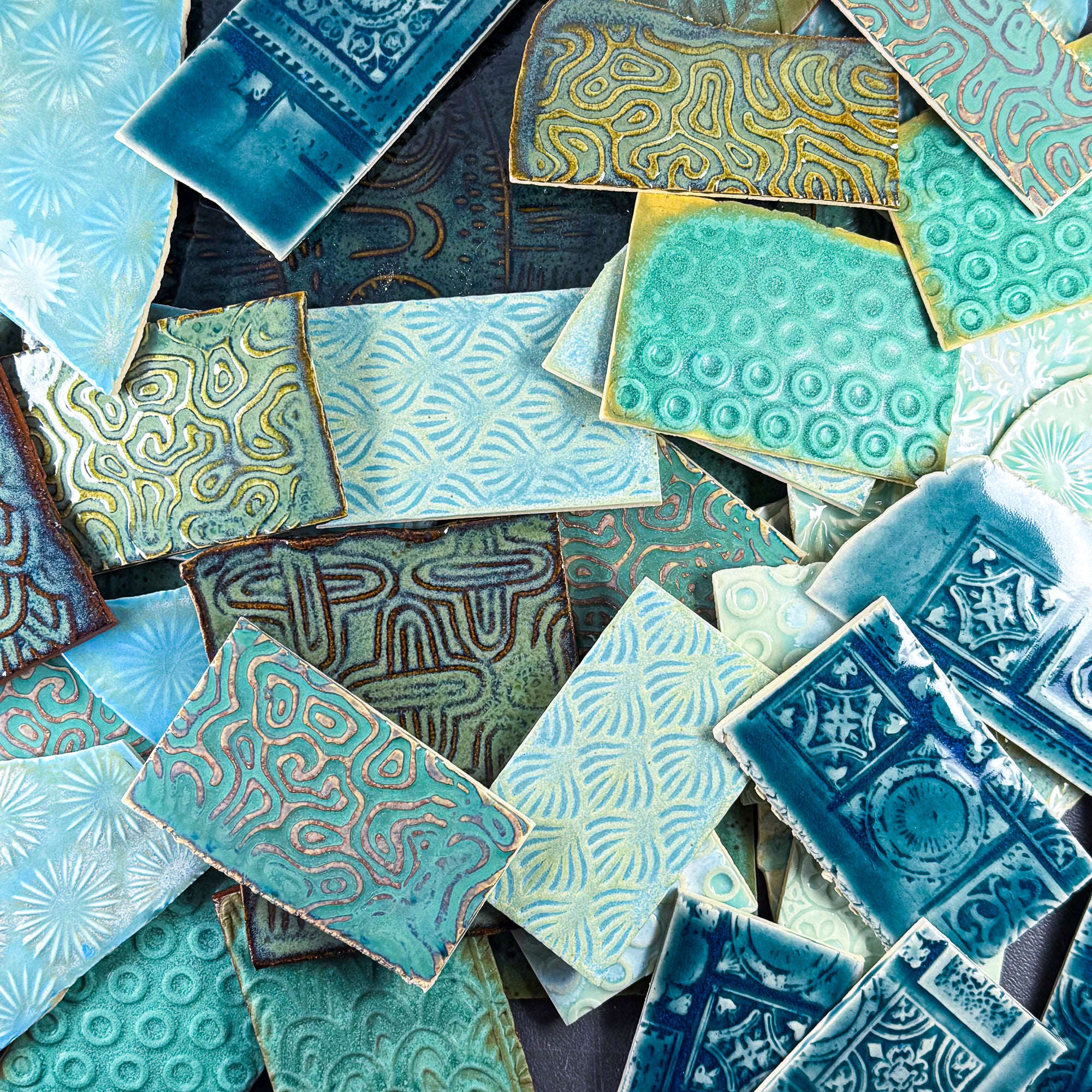 Aqua and Turquoise - Handmade Ceramic Tile Scraps