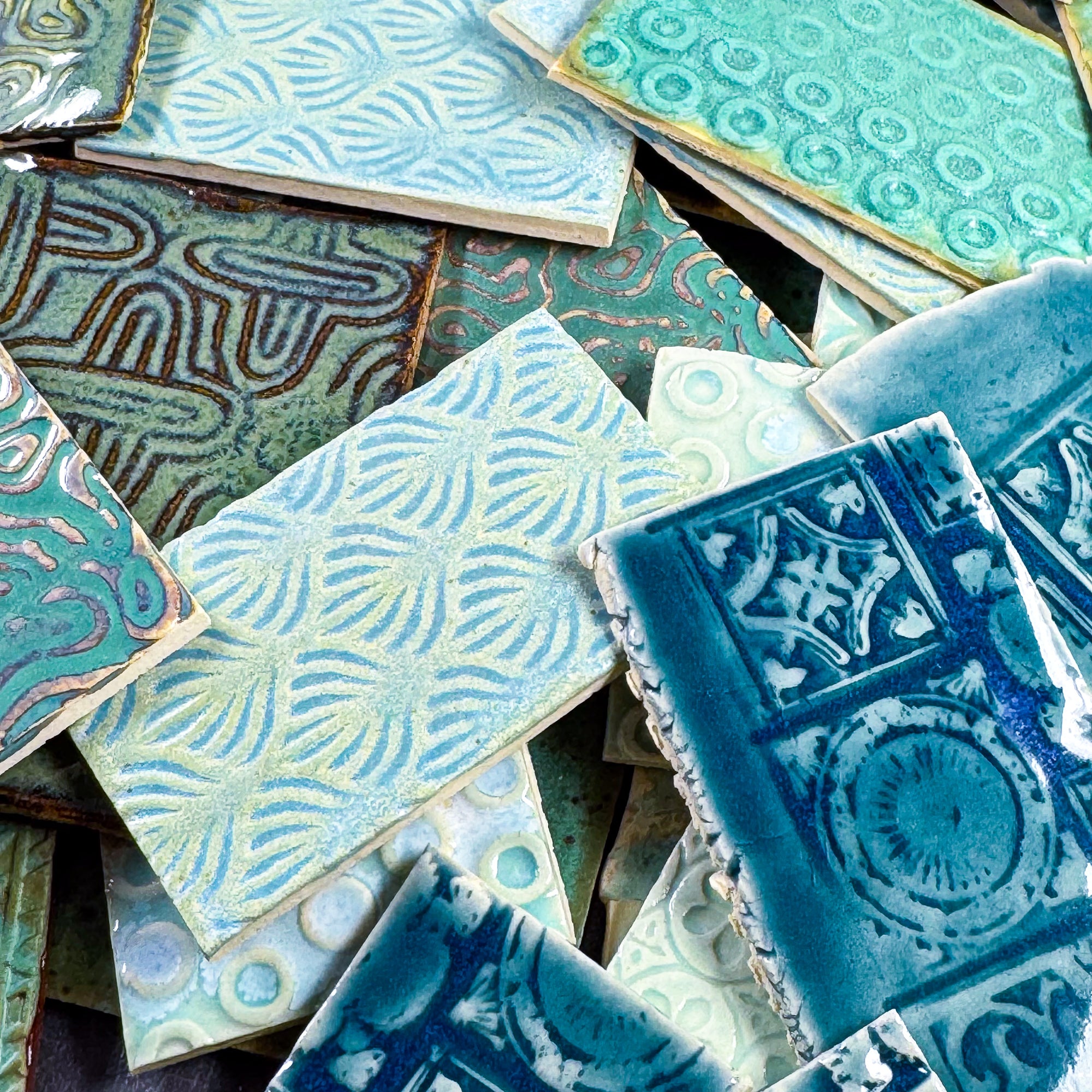 Aqua and Turquoise - Handmade Ceramic Tile Scraps