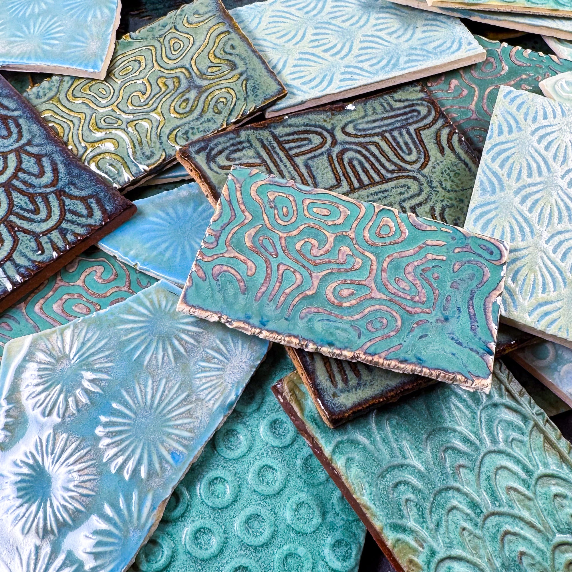 Aqua and Turquoise - Handmade Ceramic Tile Scraps