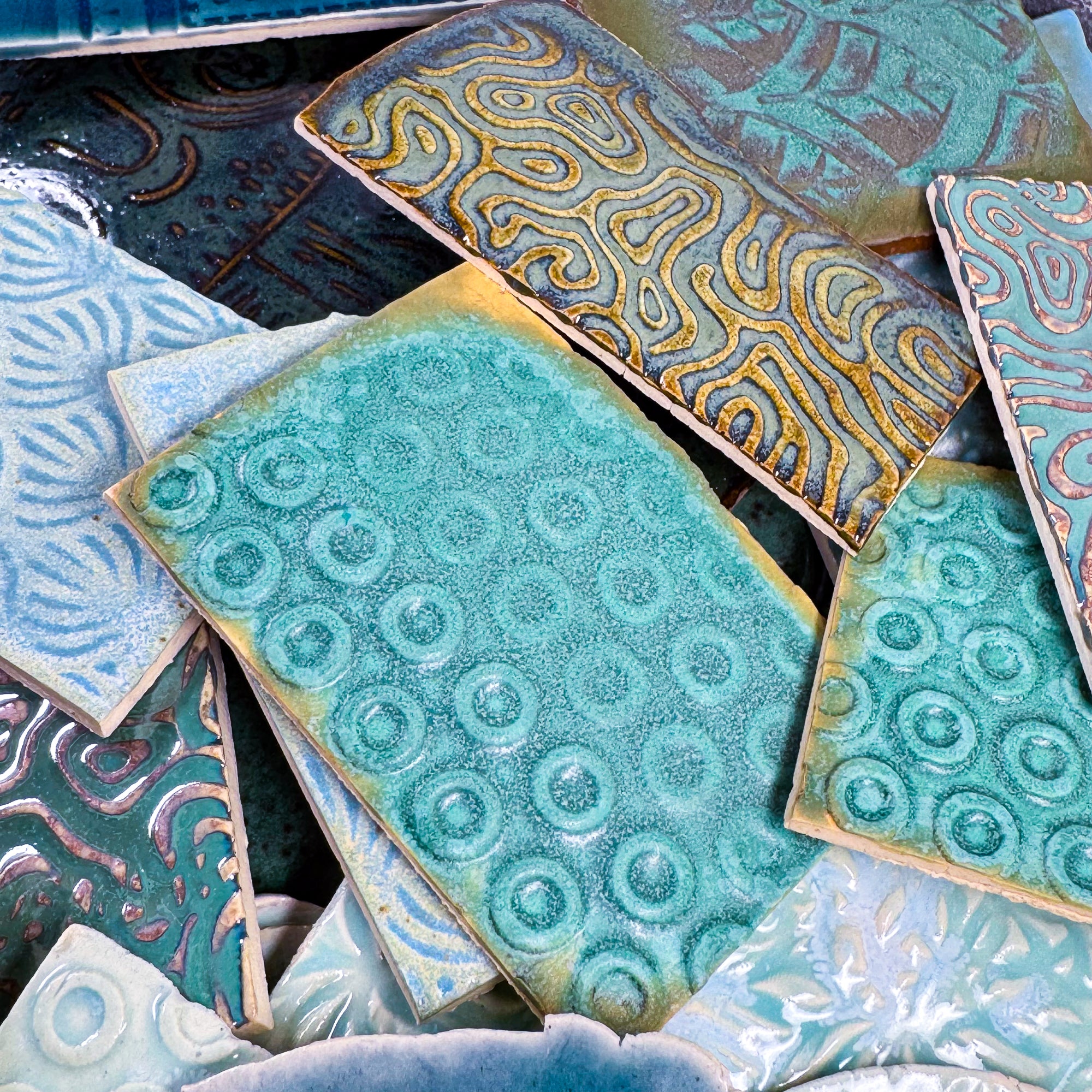Aqua and Turquoise - Handmade Ceramic Tile Scraps