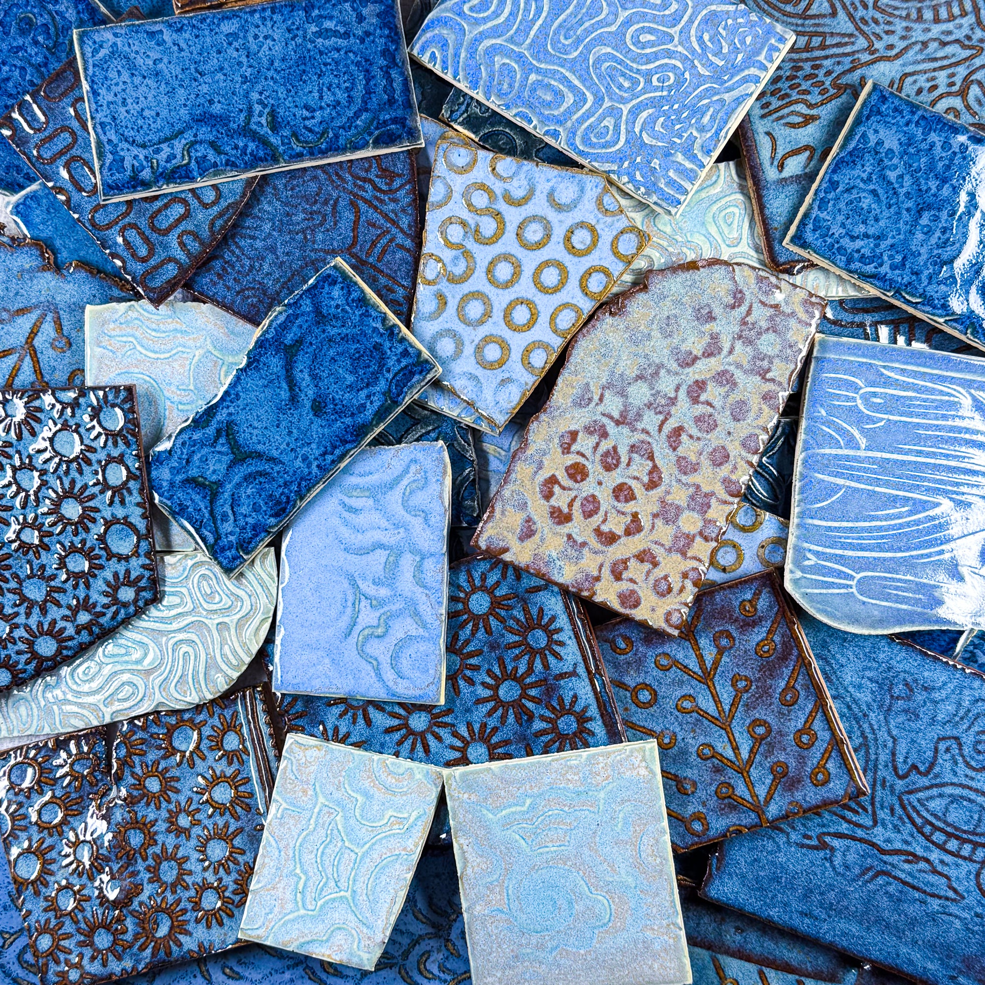 Blues - Handmade Ceramic Tile Scraps