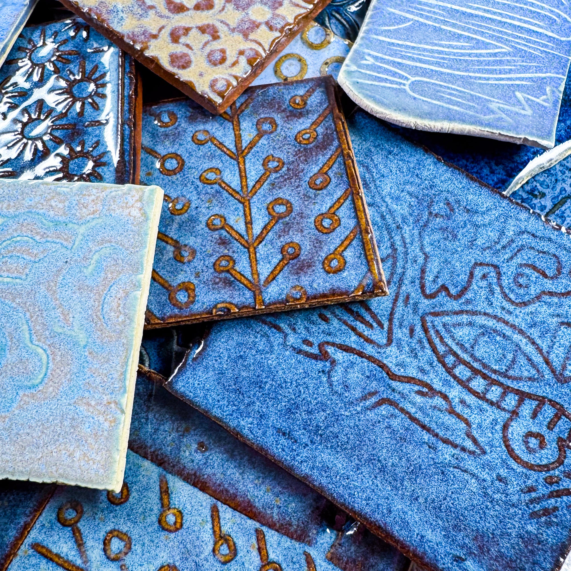 Blues - Handmade Ceramic Tile Scraps