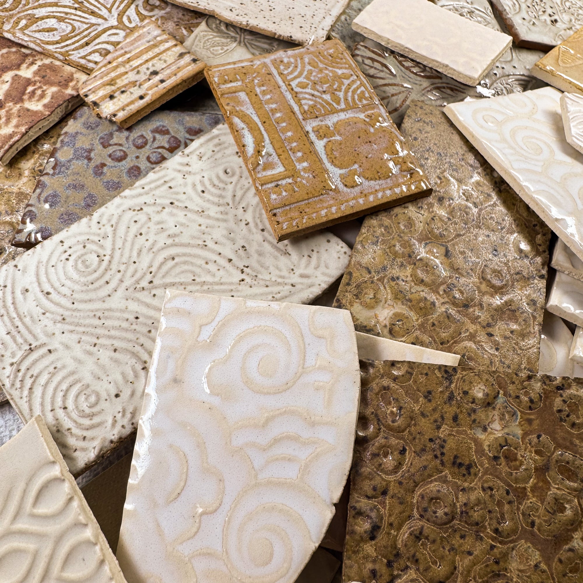Creams and tans - Handmade Ceramic Tile Scraps