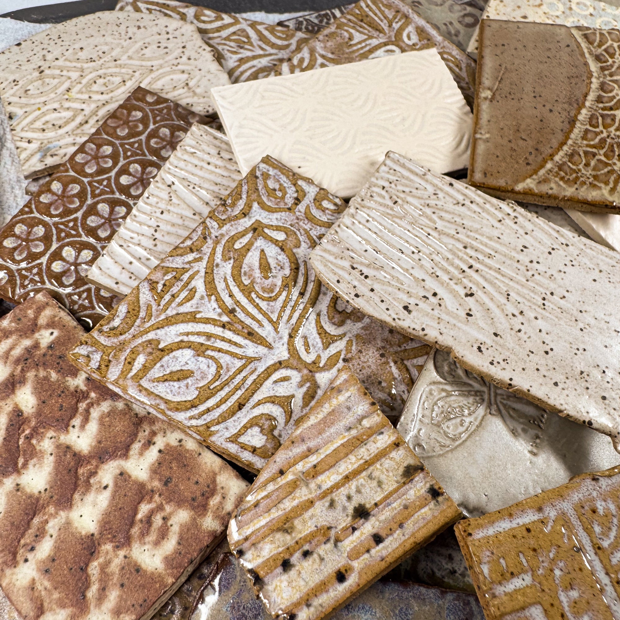 Creams and tans - Handmade Ceramic Tile Scraps