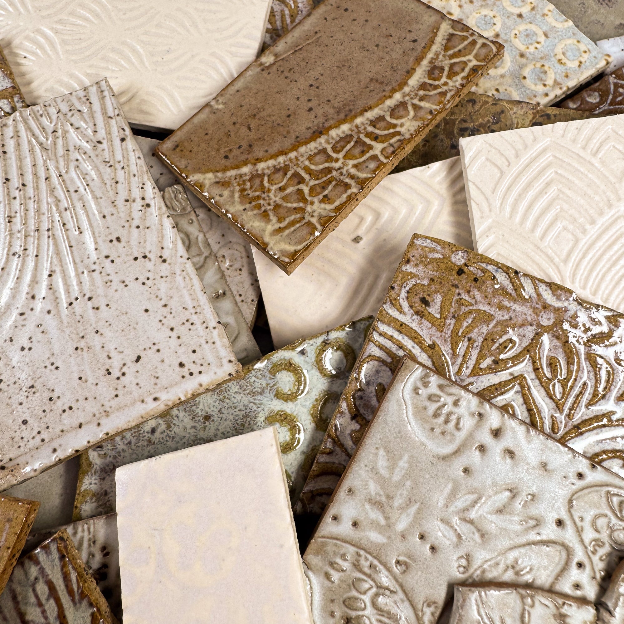 Creams and tans - Handmade Ceramic Tile Scraps