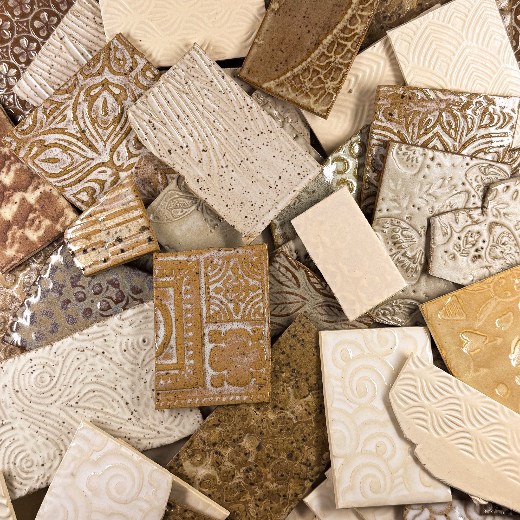 Creams and tans - Handmade Ceramic Tile Scraps