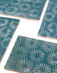 Teal Star Burst- 2x3in Handmade Ceramic Tiles
