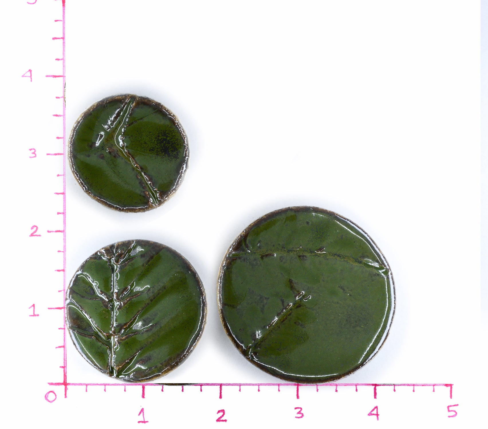 Pine Green Leaf Imprints - Handmade Ceramic tiles
