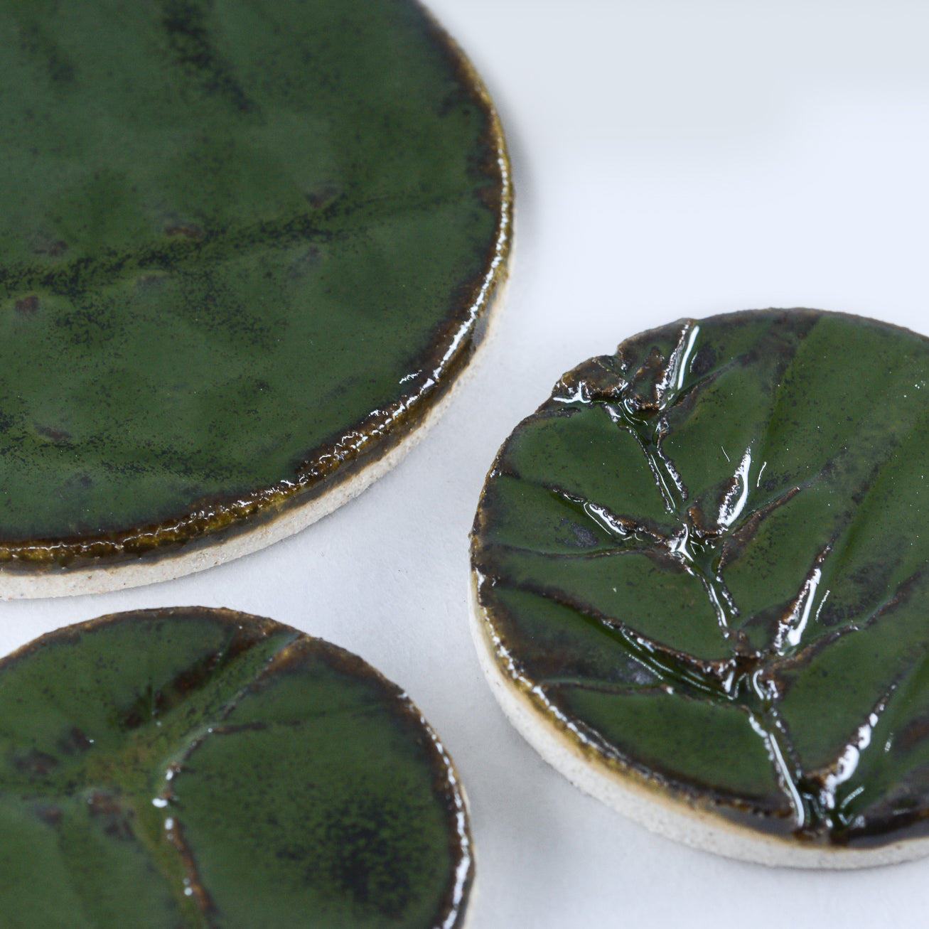 Pine Green Leaf Imprints - Handmade Ceramic tiles