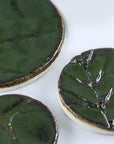 Pine Green Leaf Imprints - Handmade Ceramic tiles