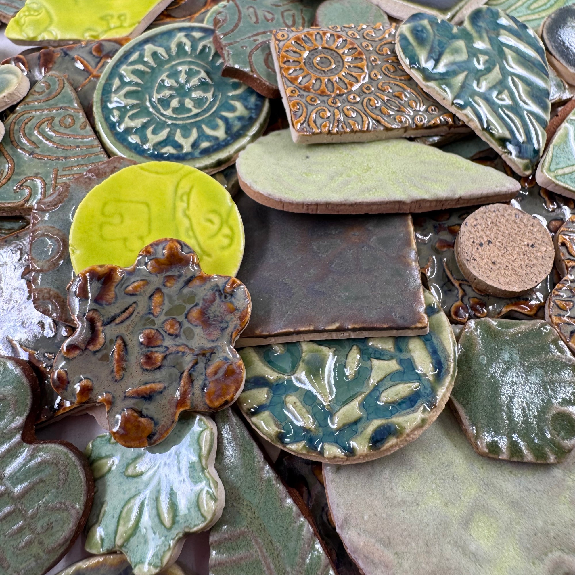 Green Grab Bag - Handmade Ceramic tiles