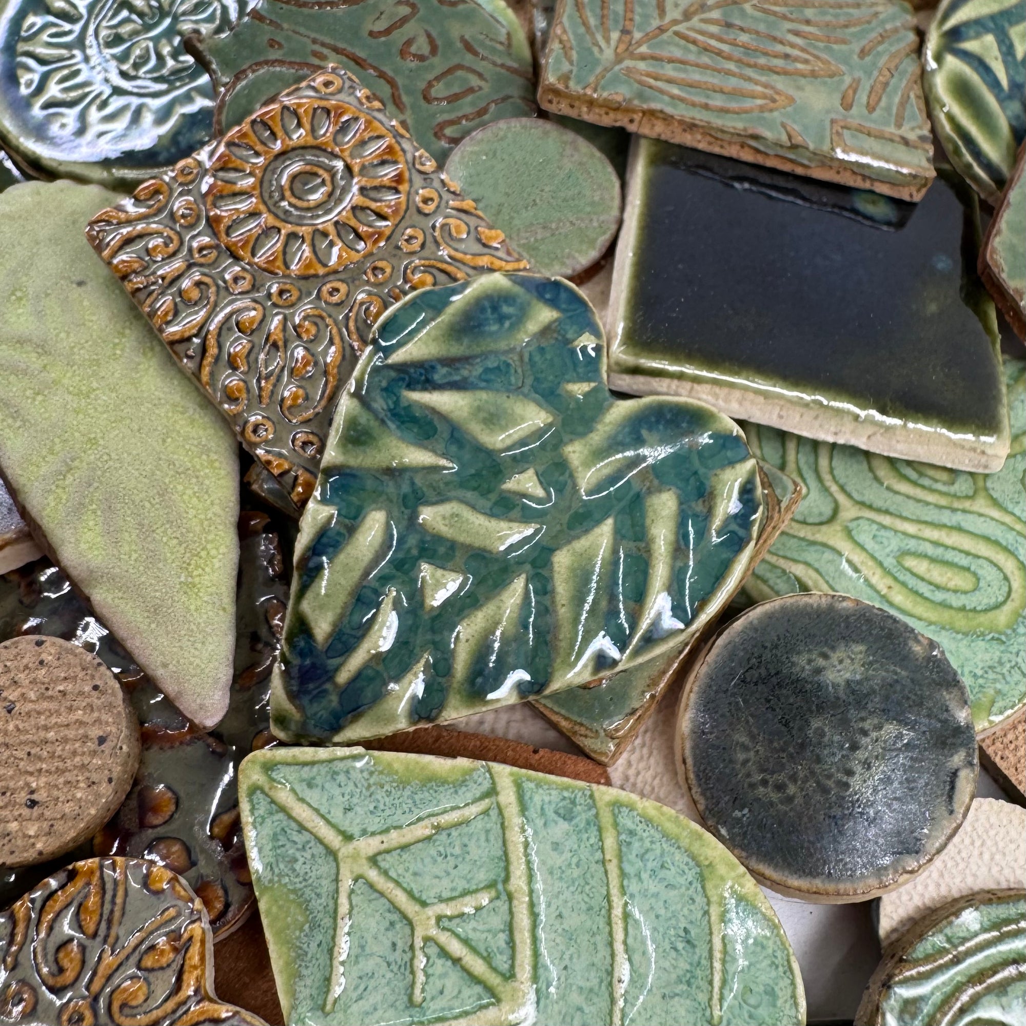 Green Grab Bag - Handmade Ceramic tiles