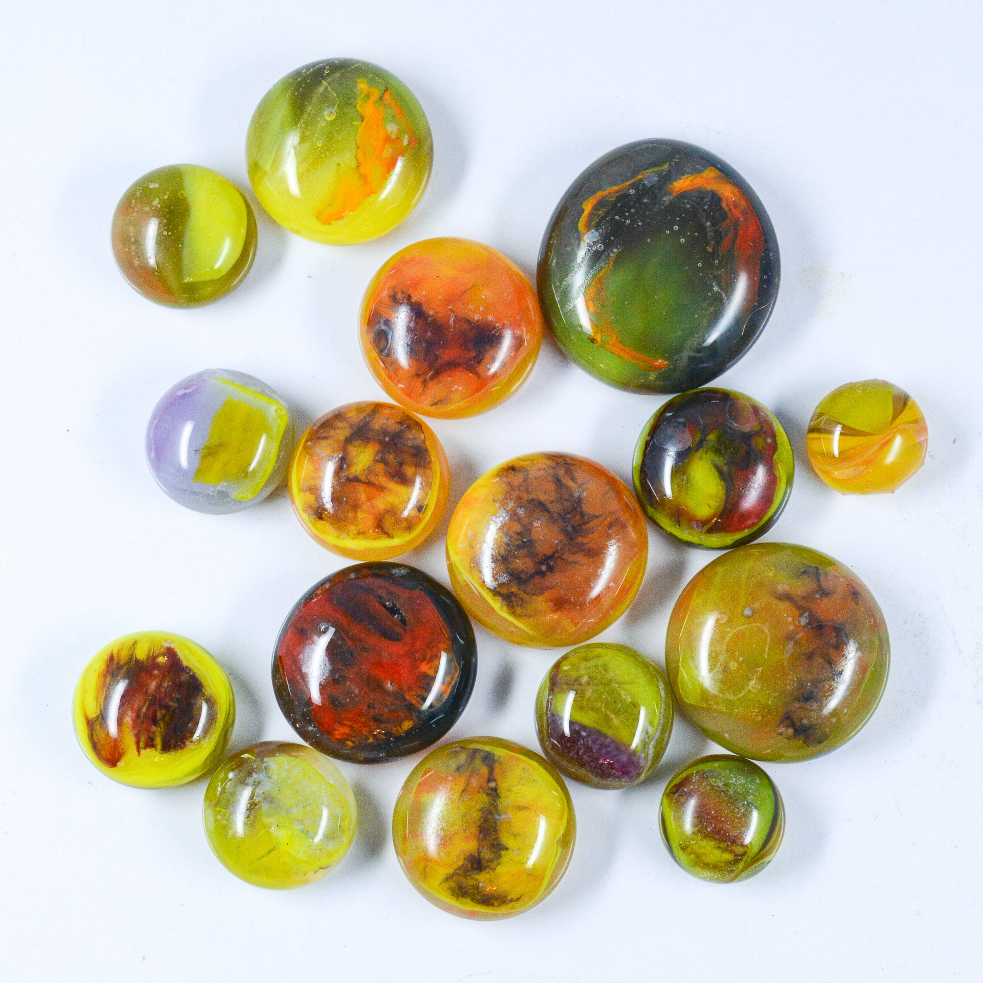 Fancy Frit Balls - Olive Green and Multiple Color Swirl
