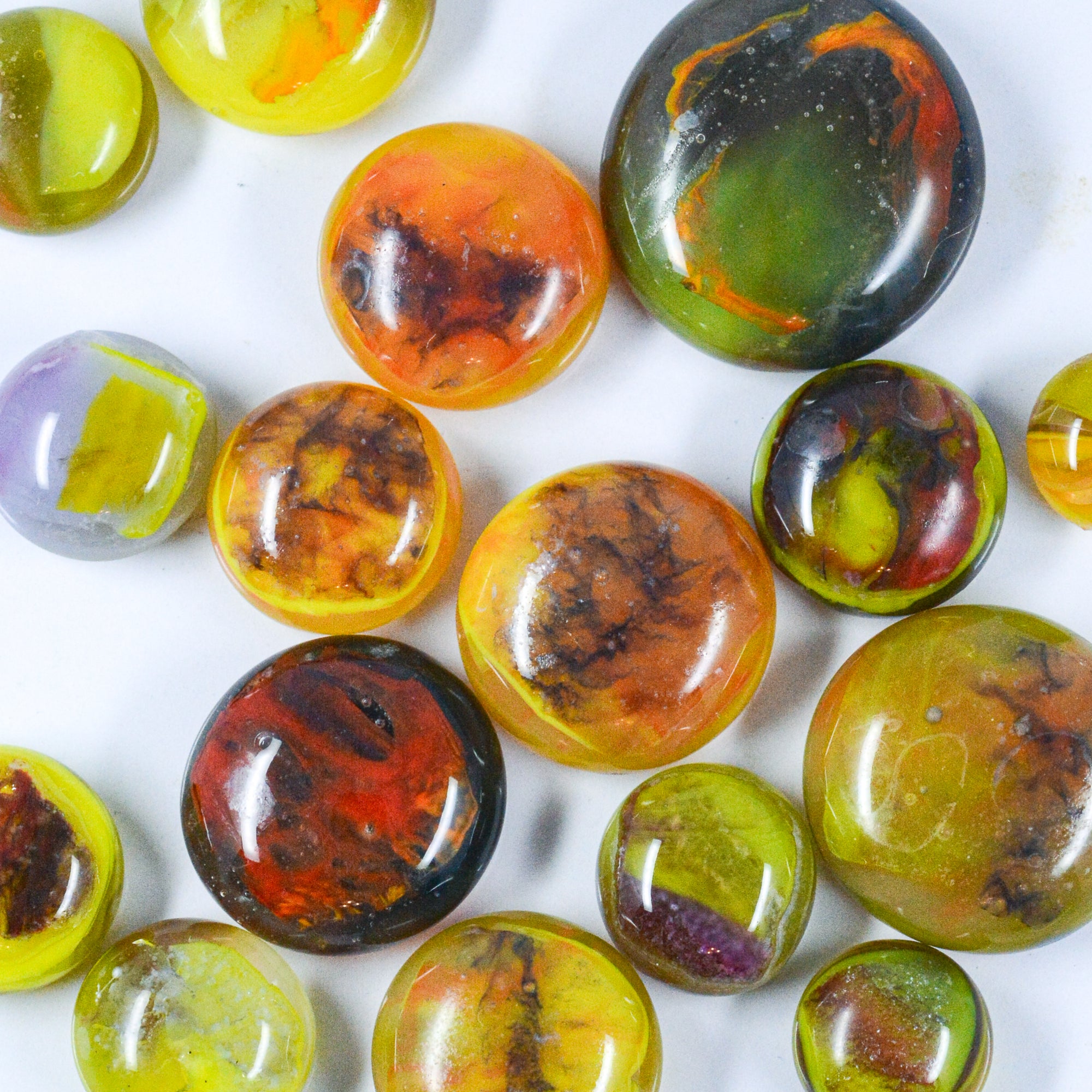 Fancy Frit Balls - Olive Green and Multiple Color Swirl
