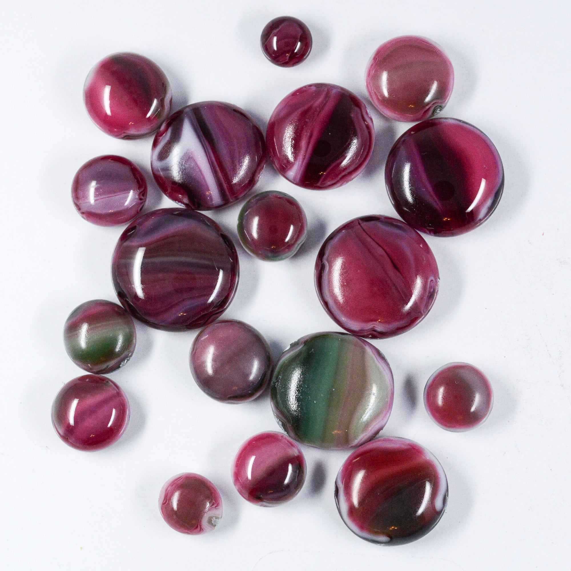 Frit Balls - Cranberry Pink, Emerald Green & White Streakie