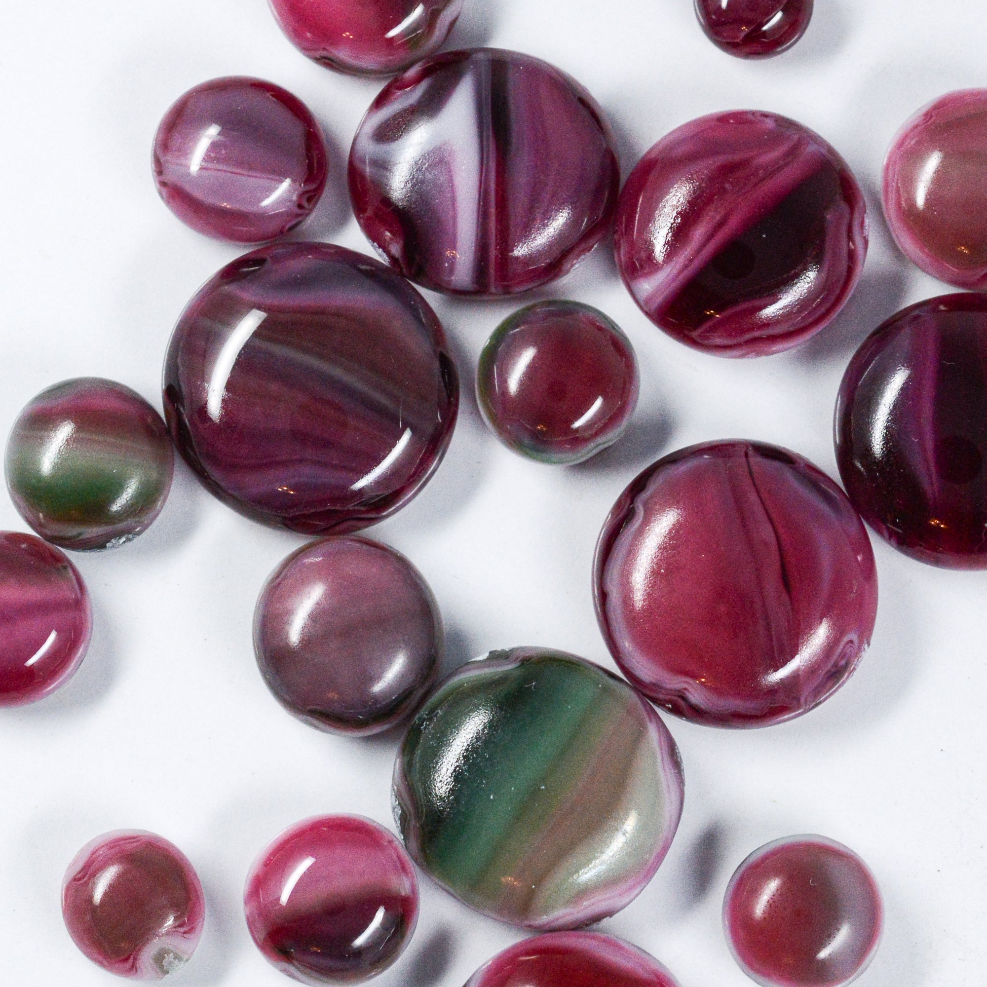 Frit Balls - Cranberry Pink, Emerald Green & White Streakie