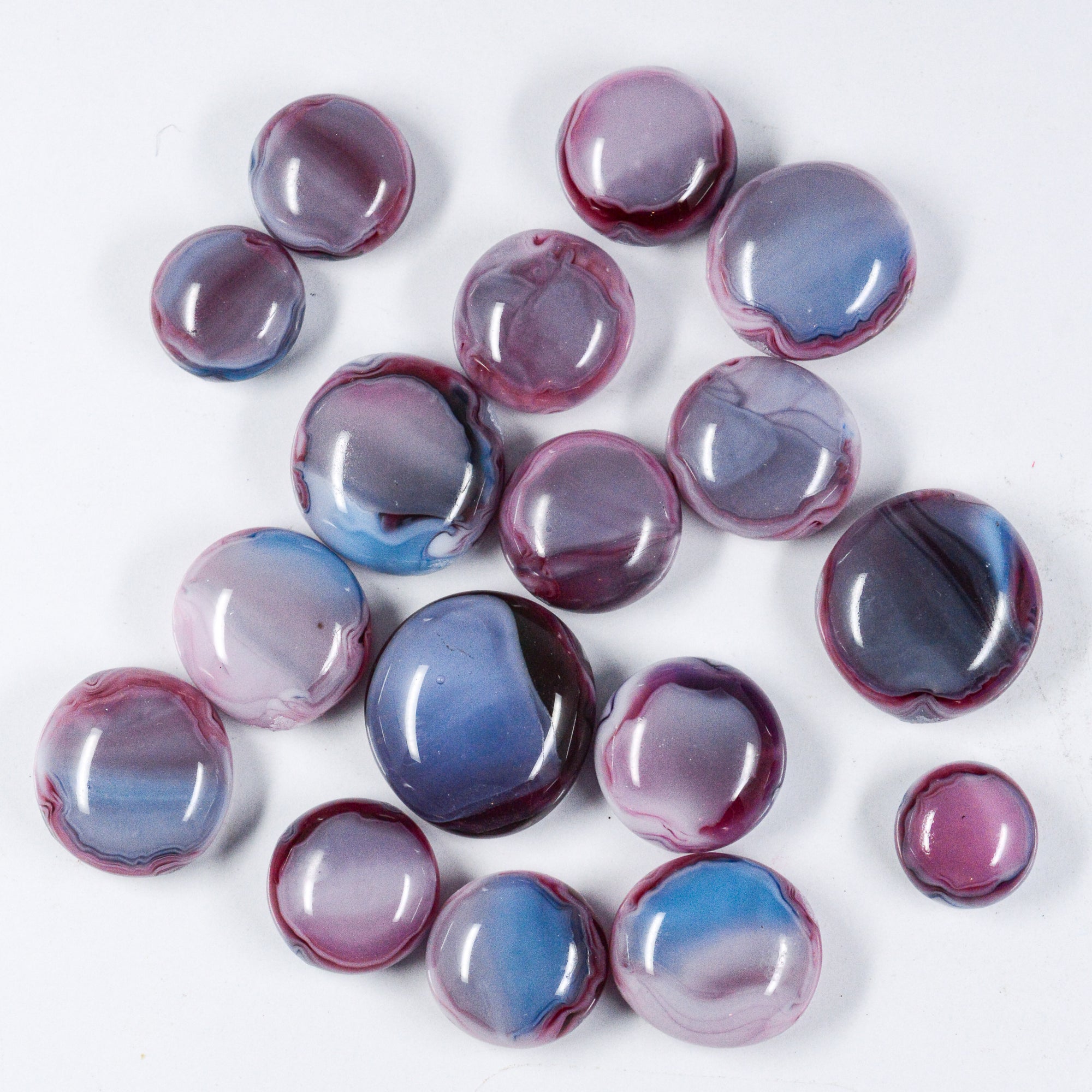 Frit Balls - Cranberry Pink, Azure Blue & White Streakie
