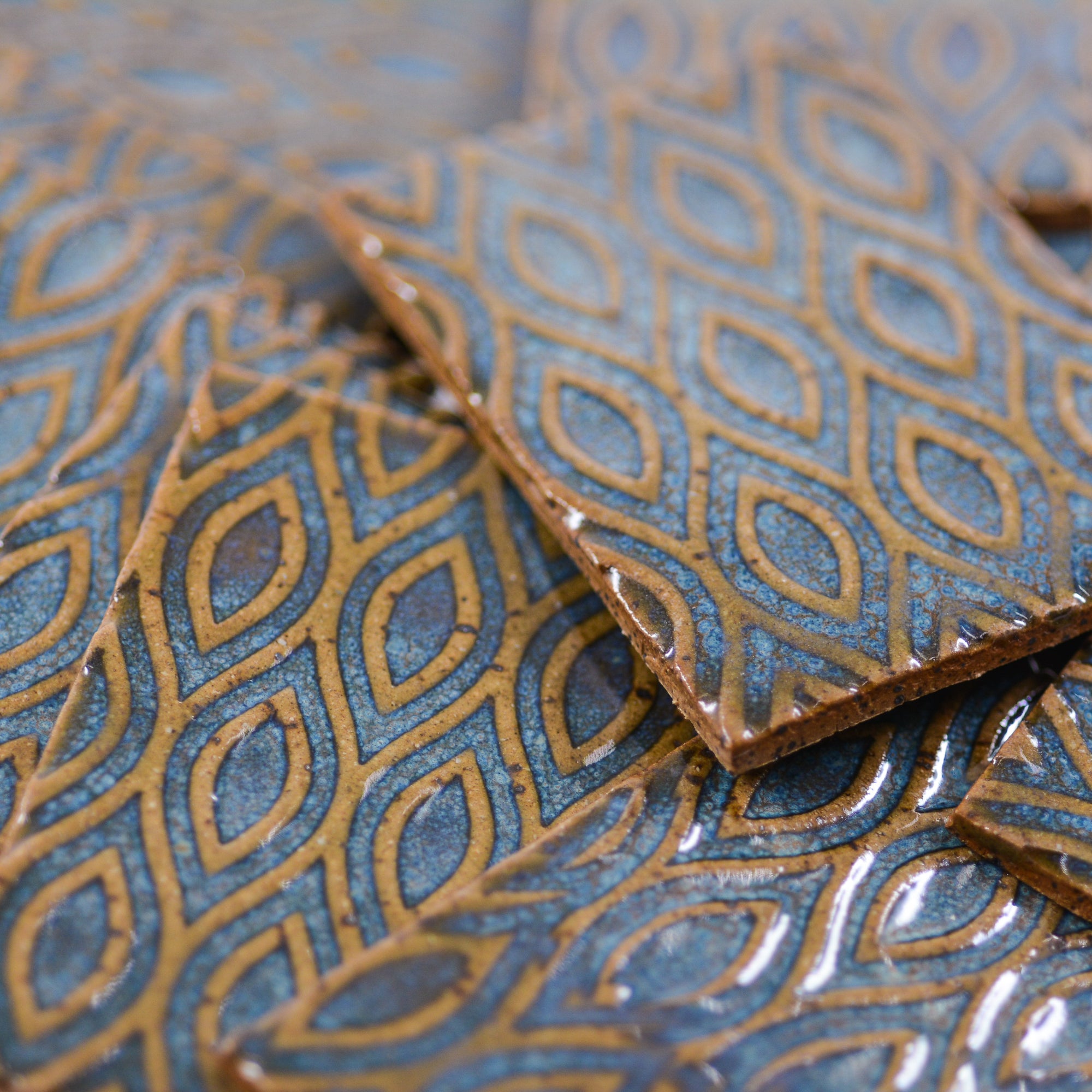 Blue Ogee - 2x3in Handmade Ceramic Tiles