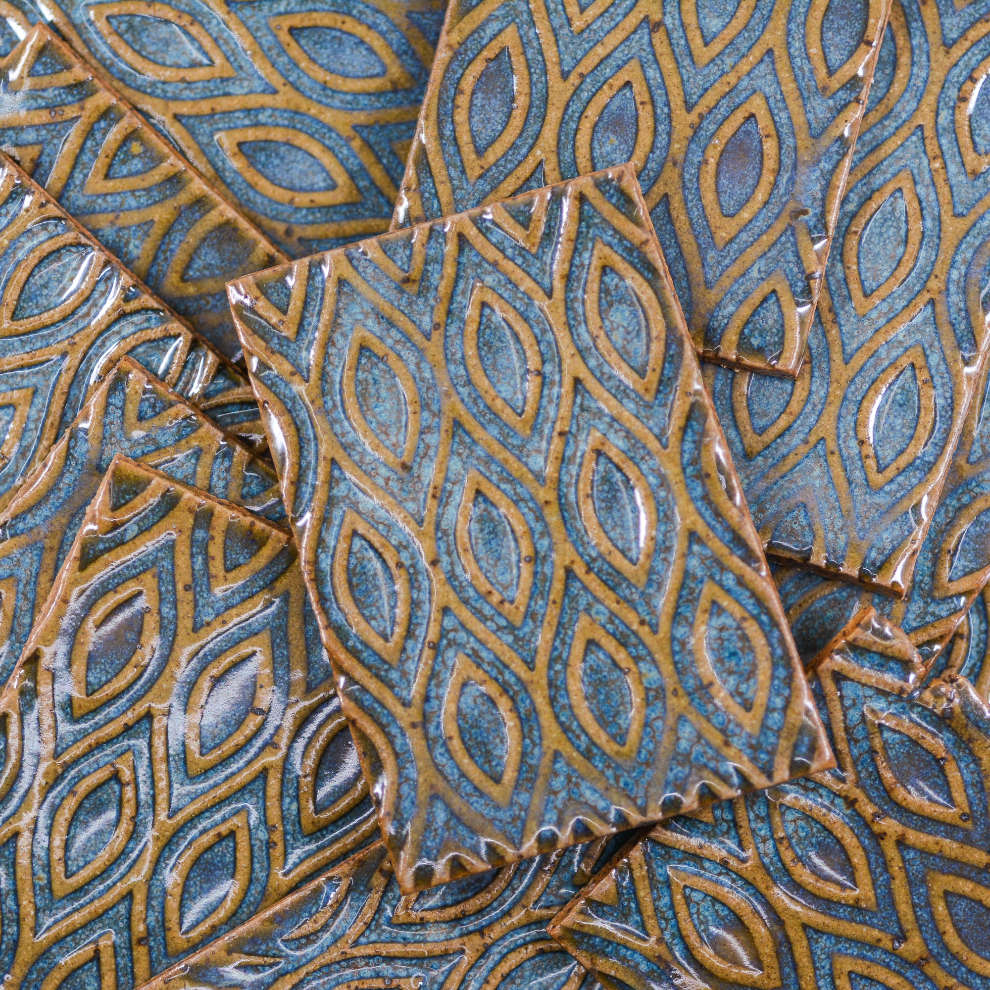 Blue Ogee - 2x3in Handmade Ceramic Tiles