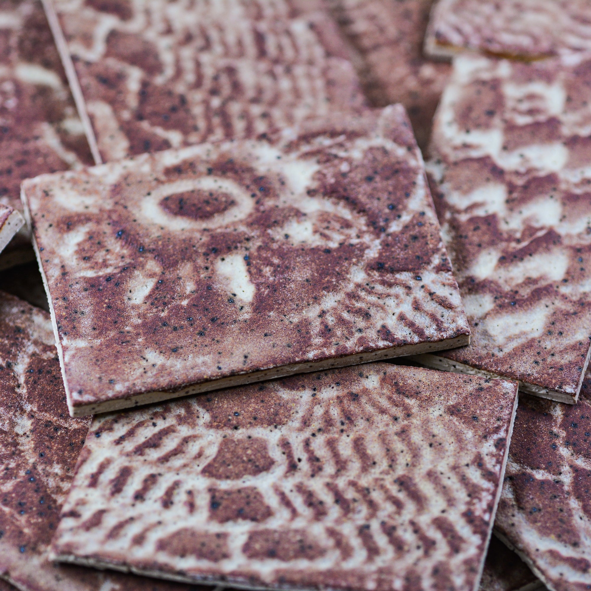 Brown & Cream Lace - 2x3in Handmade Ceramic Tiles