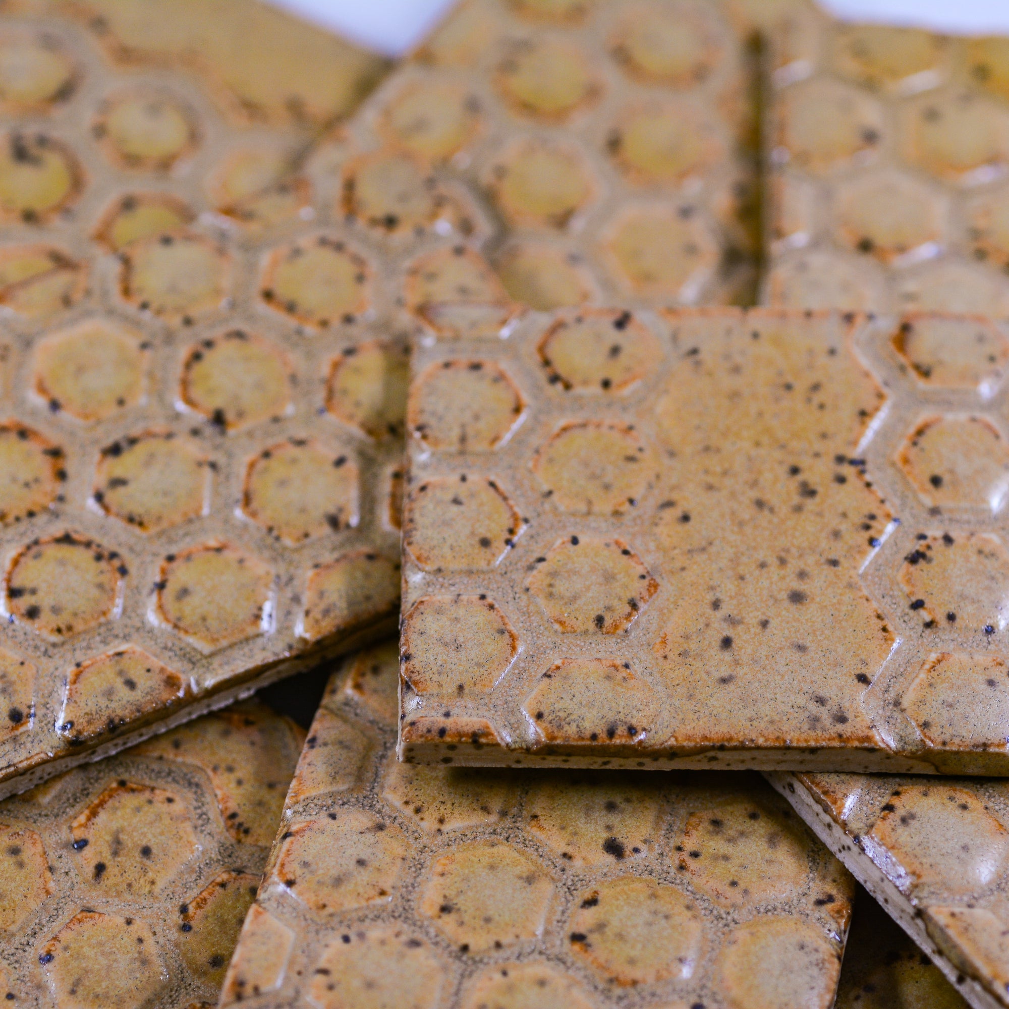 Wheat Yellow Honeycombs - 2x3in Handmade Ceramic Tiles