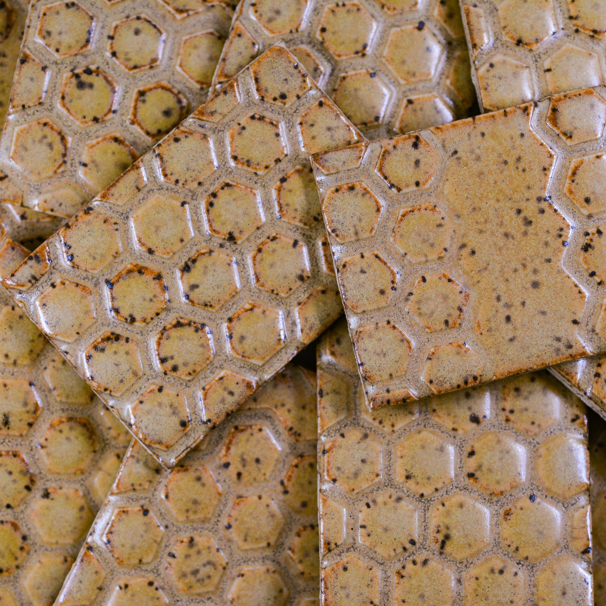 Wheat Yellow Honeycombs - 2x3in Handmade Ceramic Tiles