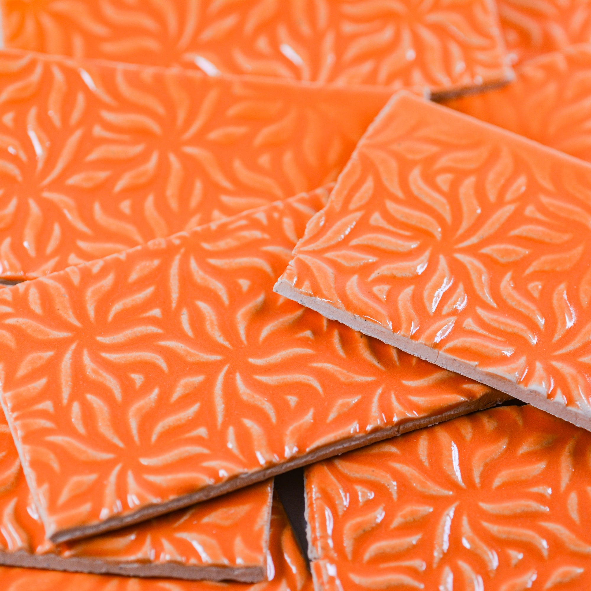 Bright Orange Floral - 2x3in Handmade Ceramic Tiles