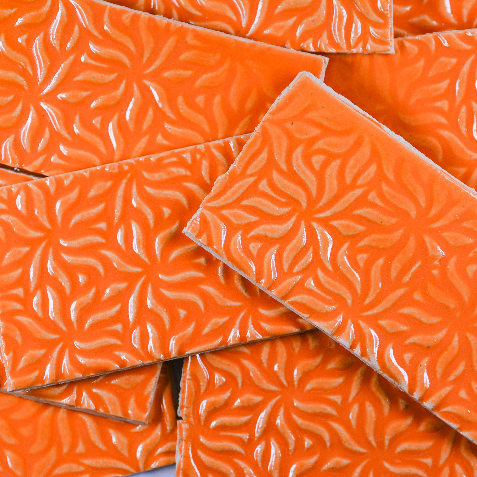 Bright Orange Floral - 2x3in Handmade Ceramic Tiles