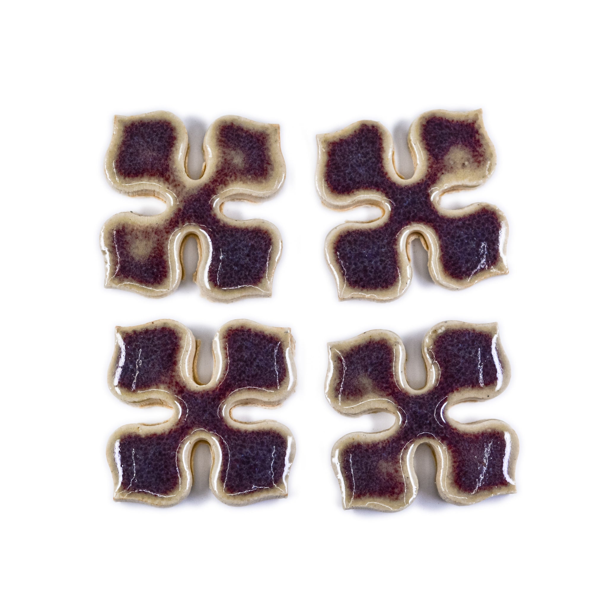 Dark Burgundy and Cream Pinwheel - Handmade Ceramic tiles