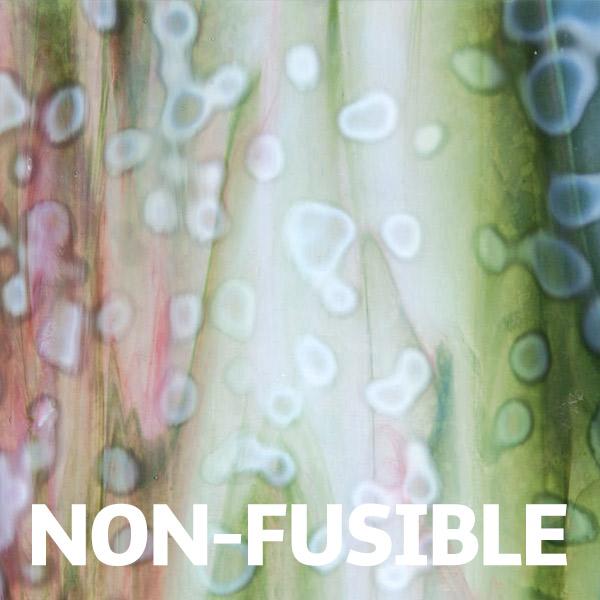 White Opalescent, Olive Green Transparent, Gold Pink Transparent Mottle