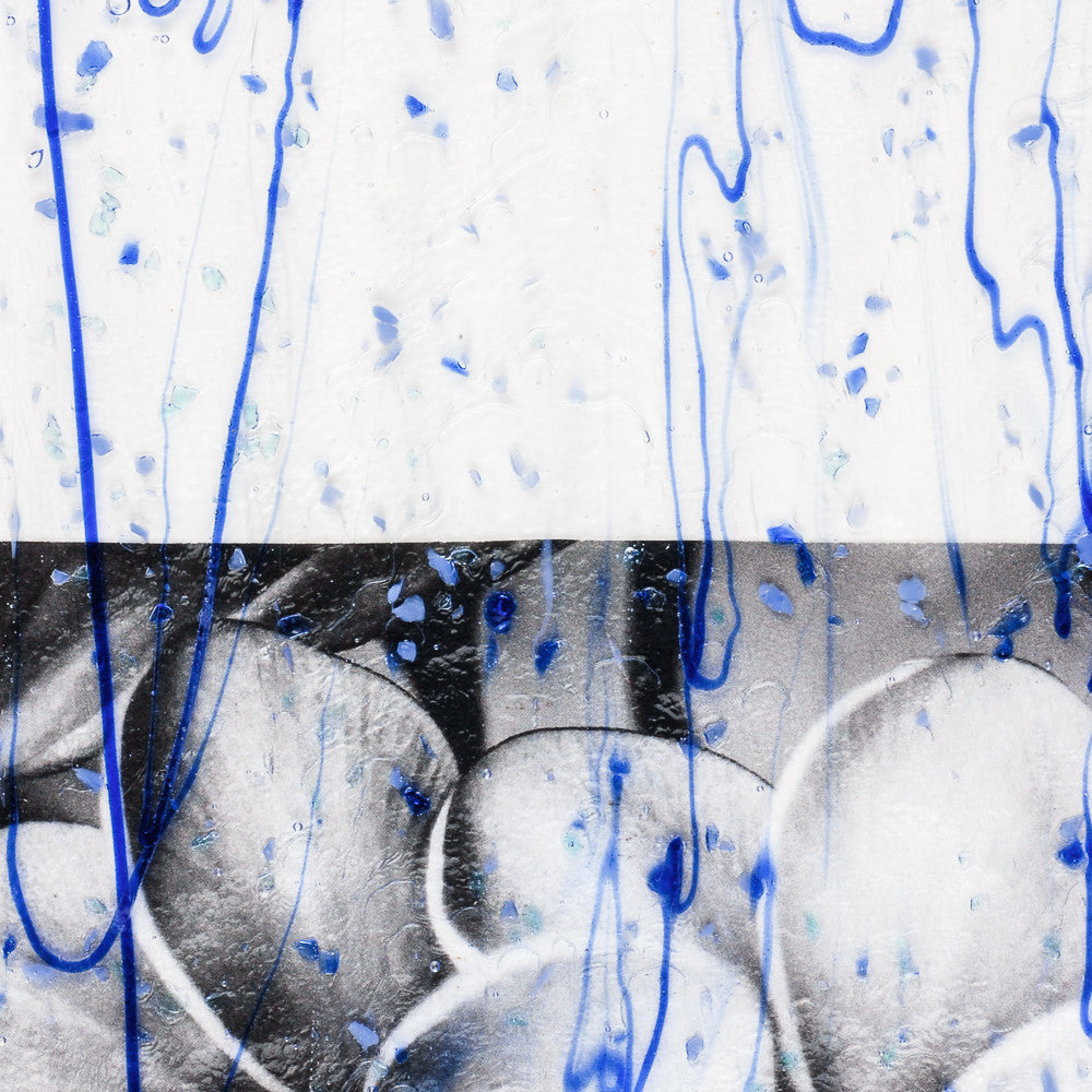 Cobalt Blue, Gray Blue, and Aqua Frit, Blue Streamers Clear Base Collage Bullseye Glass