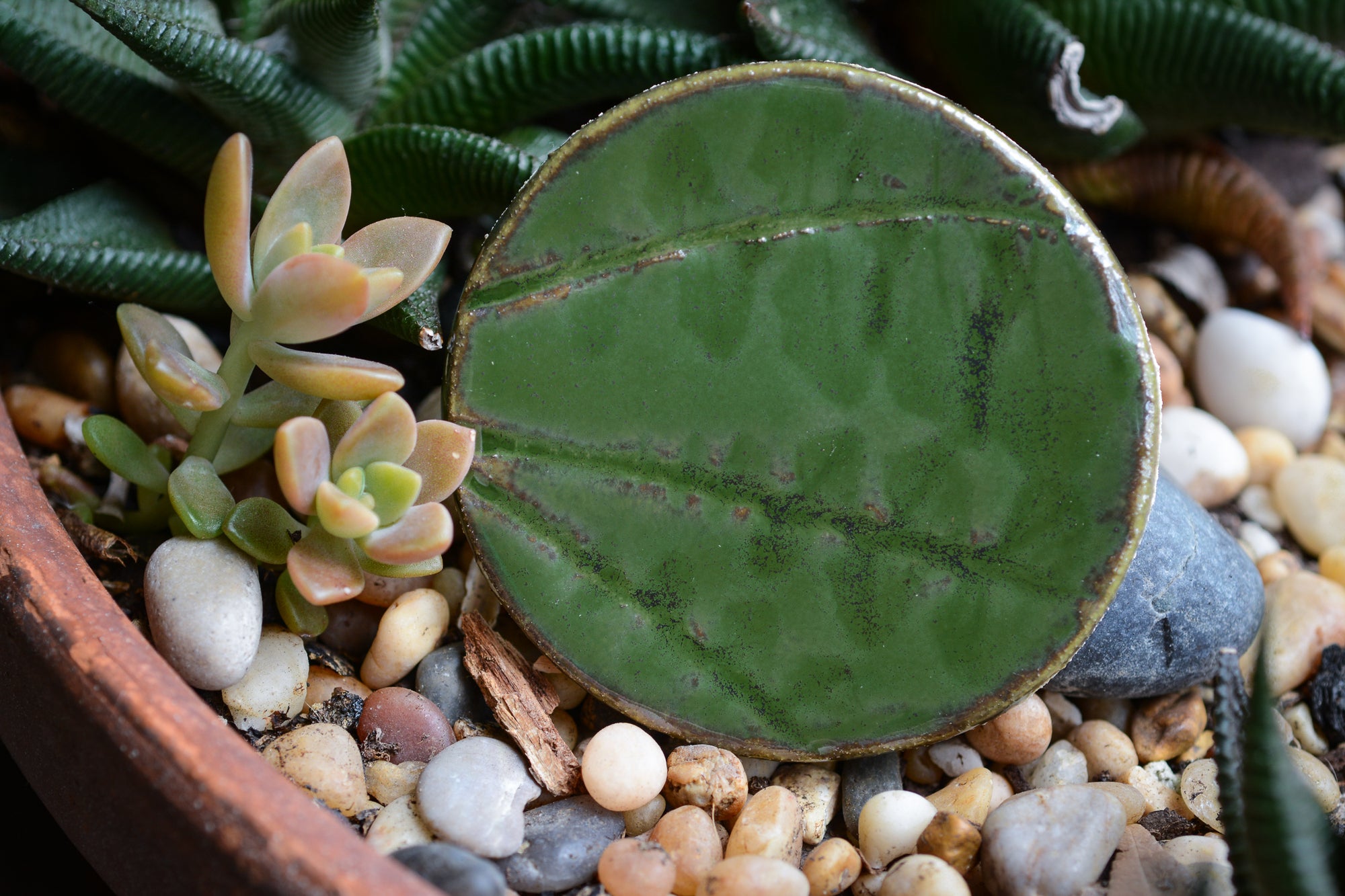 Pine Green Leaf Imprints - Handmade Ceramic tiles