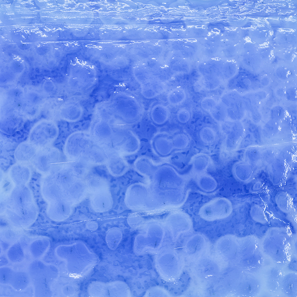 Light Blue Opalescent, Cobalt Blue Transparent Mottle