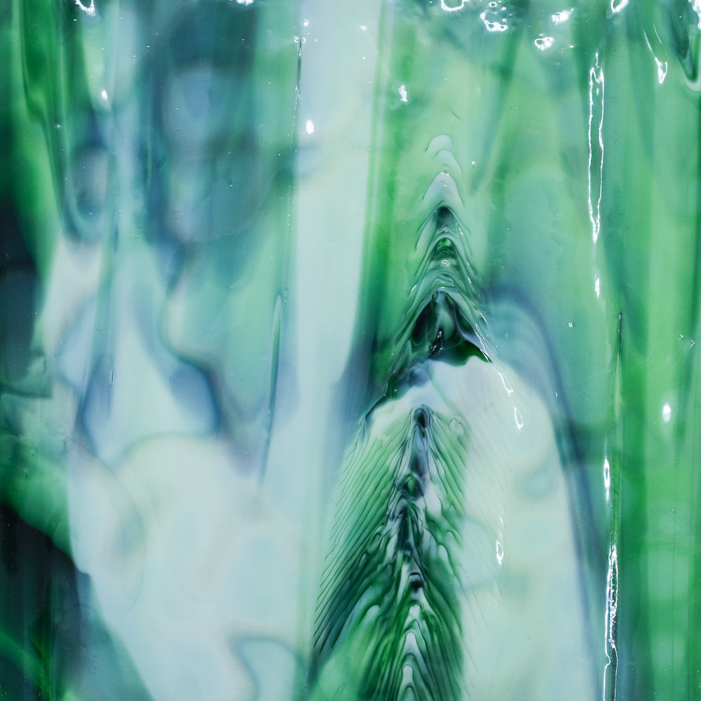 Medium Celery Green Opalescent, Emerald Green Transparent Mottle