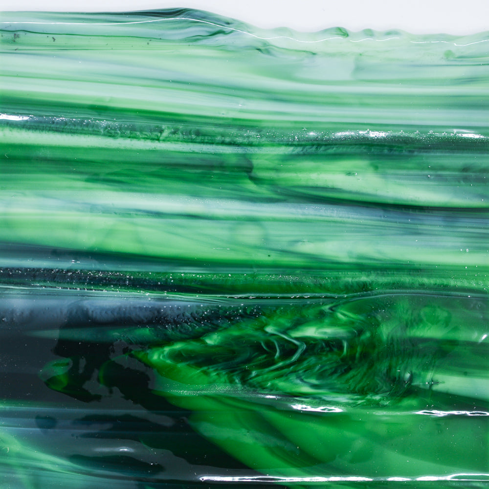 Medium Celery Green Opalescent, Emerald Green Transparent Mottle