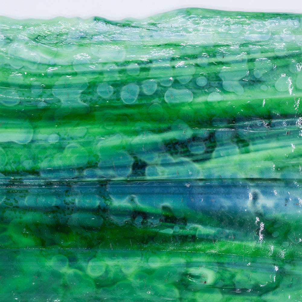 Medium Celery Green Opalescent, Emerald Green Transparent Mottle