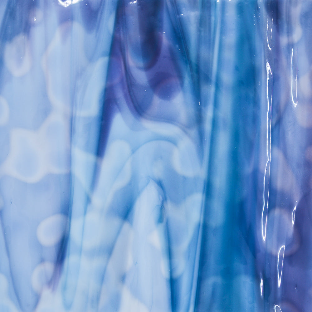 White Opalescent, Turquoise Transparent, Gold Purple Transparent Mottle