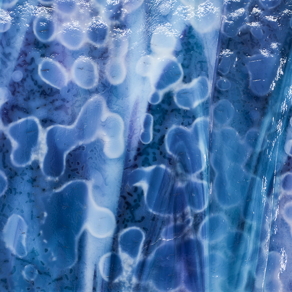 White Opalescent, Turquoise Transparent, Gold Purple Transparent Mottle