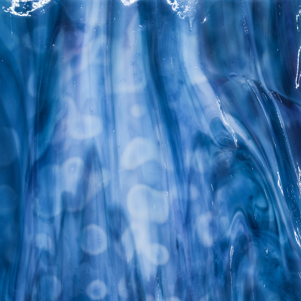 White Opalescent, Turquoise Transparent, Gold Purple Transparent Mottle