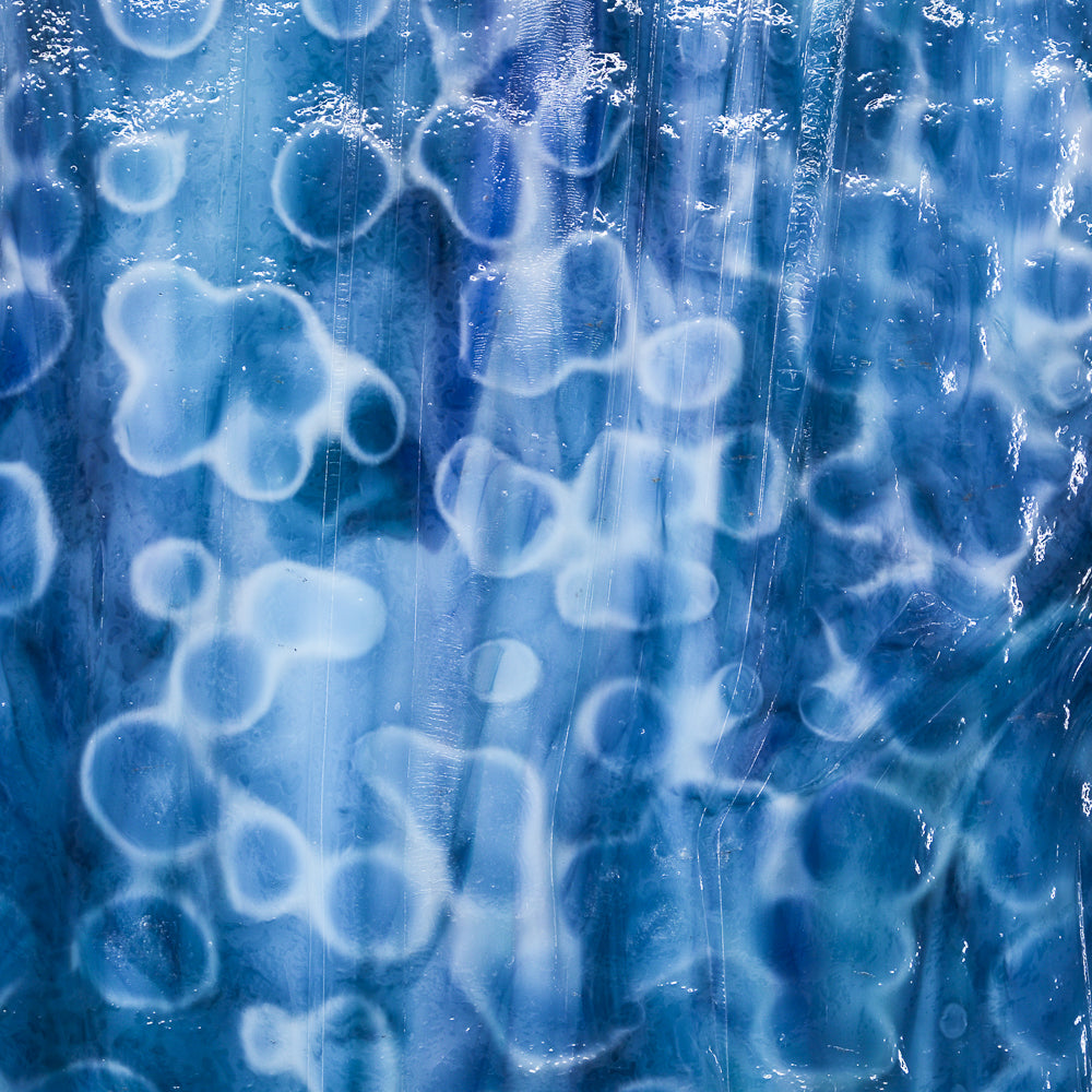 White Opalescent, Turquoise Transparent, Gold Purple Transparent Mottle