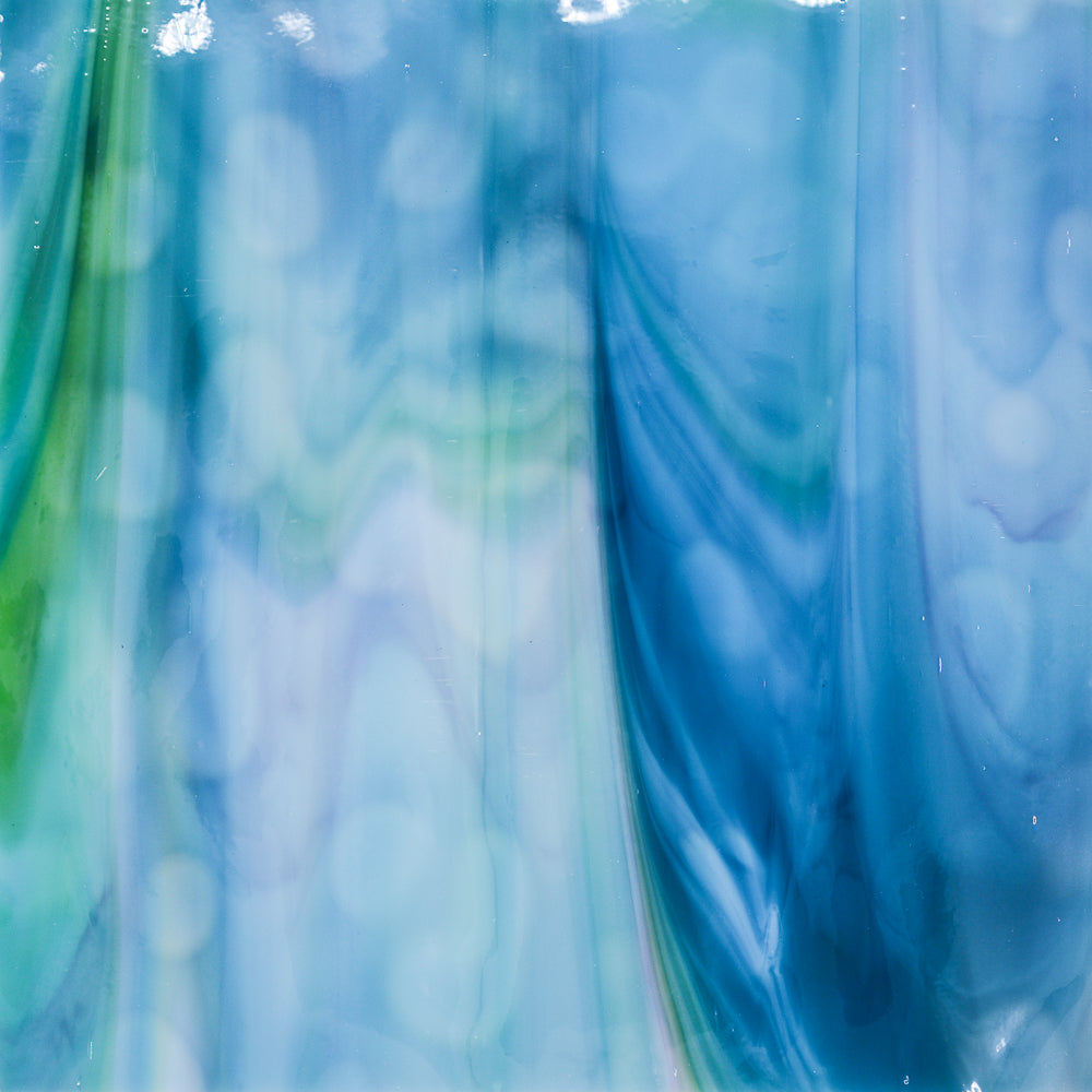 White Opalescent, Turquoise Transparent, Lime Green Transparent, Gold Pink Transparent Mottle