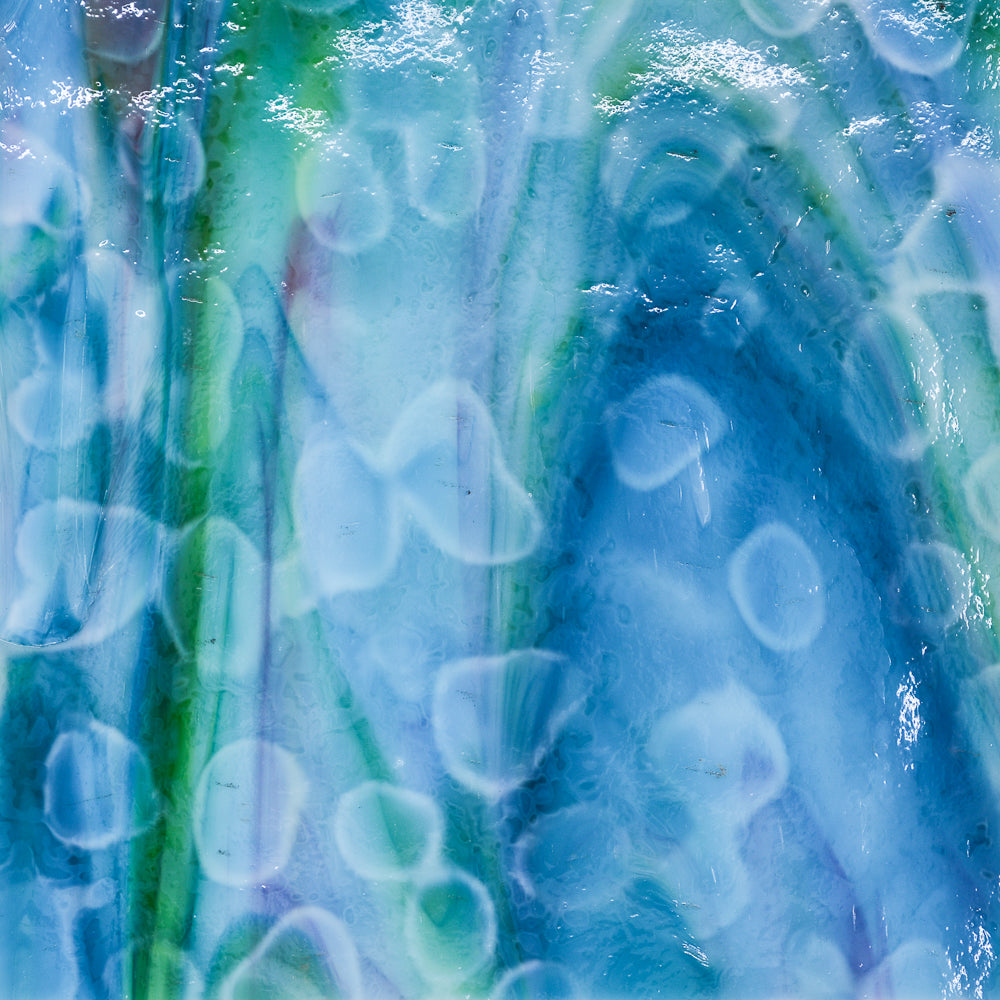 White Opalescent, Turquoise Transparent, Lime Green Transparent, Gold Pink Transparent Mottle