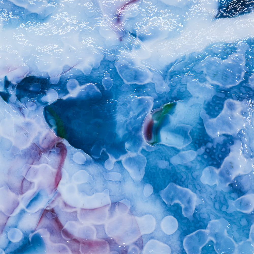 White Opalescent, Turquoise Transparent, Lime Green Transparent, Gold Pink Transparent Mottle