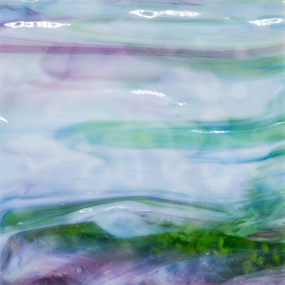 White Opalescent, Lime Green Transparent, Turquoise Transparent, Gold Pink Transparent Mottle