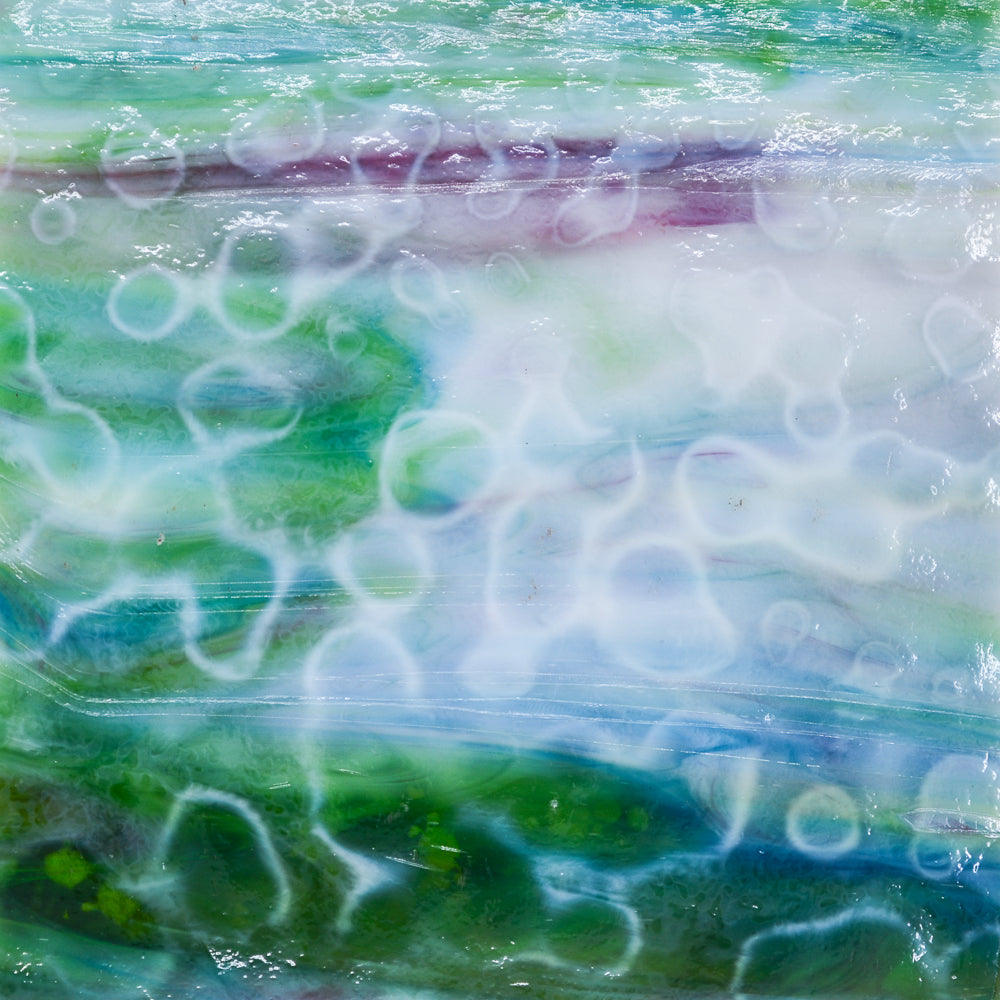 White Opalescent, Lime Green Transparent, Turquoise Transparent, Gold Pink Transparent Mottle