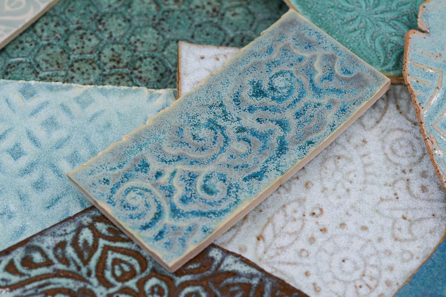 Aqua Blue Greens and Turquoise - Handmade Ceramic Tile Scraps