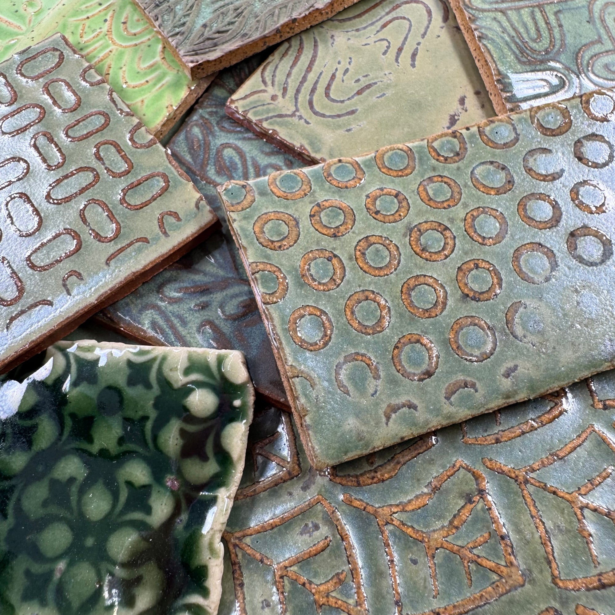 Greens - Handmade Ceramic Tile Scraps