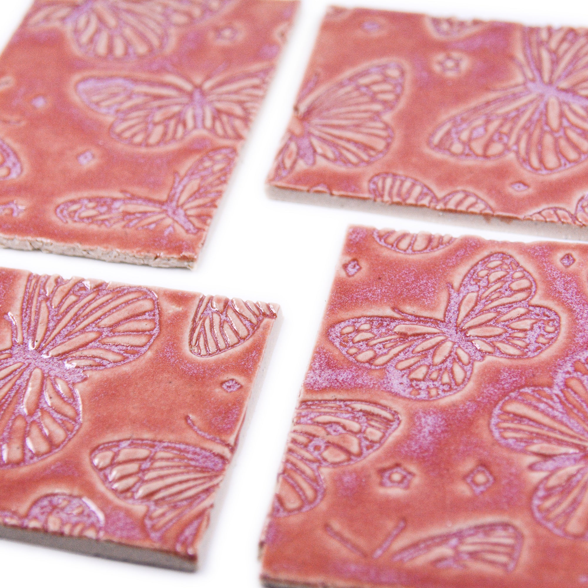 Pink Butterflies - 2x3in Handmade Ceramic Tiles