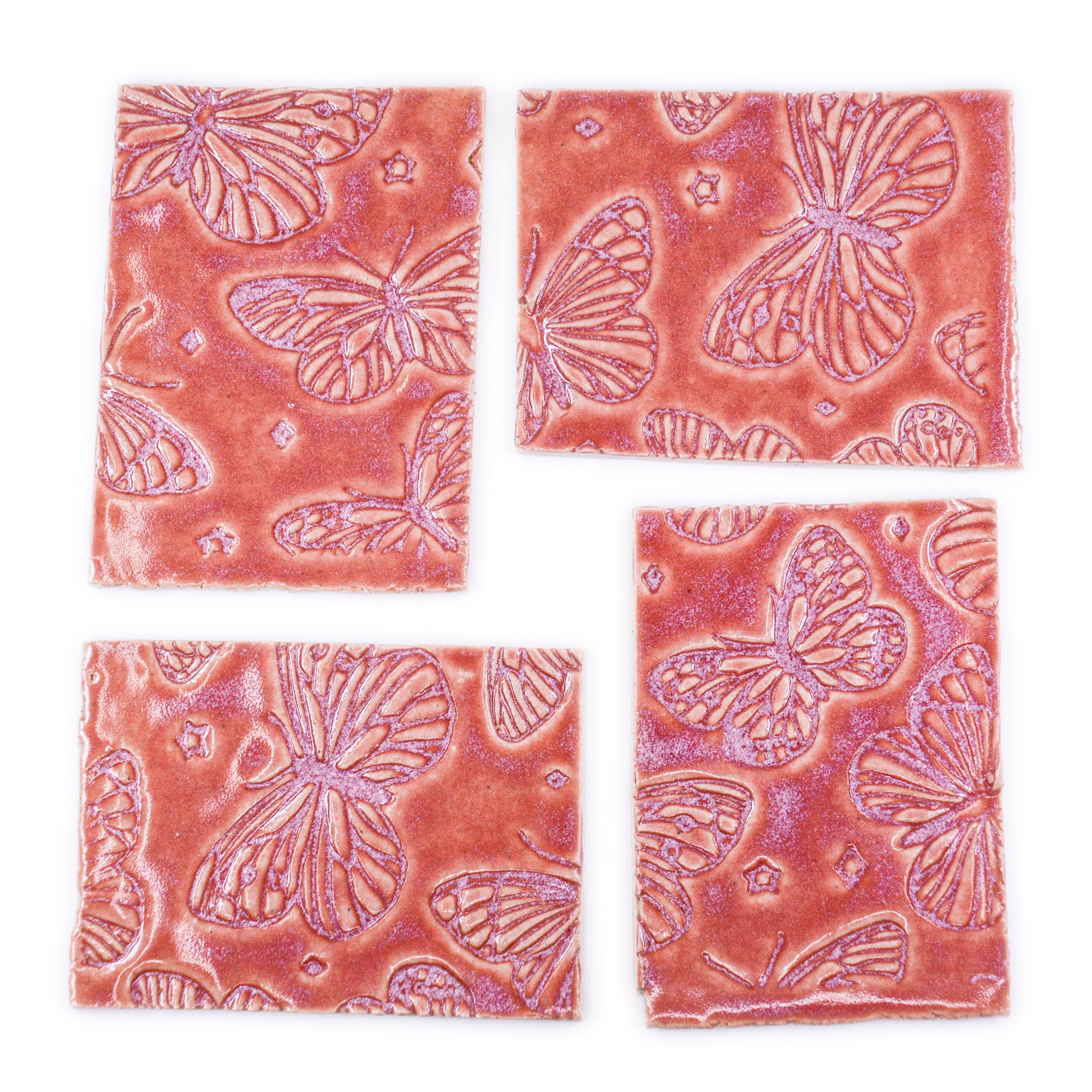 Pink Butterflies - 2x3in Handmade Ceramic Tiles