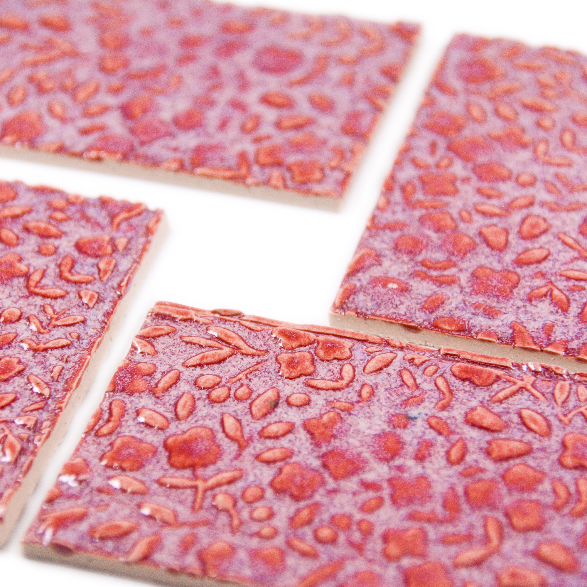 Hot Pink Flowers - 2x3in Handmade Ceramic Tiles
